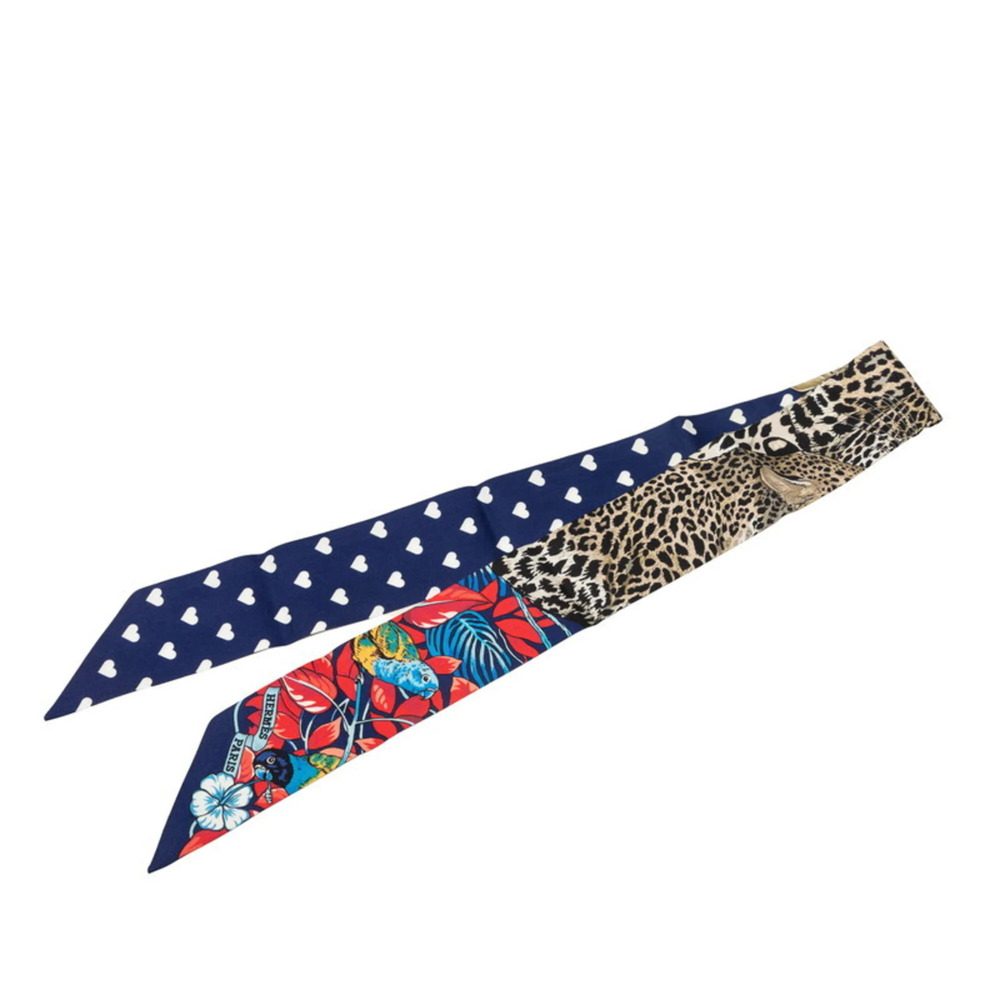 Hermes Twilly Jungle Love Scarf/Muffler, Navy Multicolor Silk, Women's